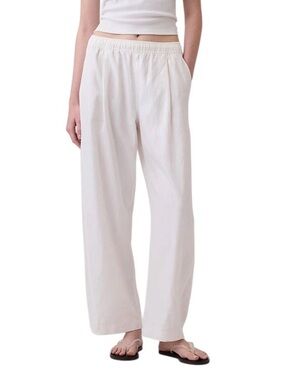 GAP Women’s White Easy Barrel Leg Linen Blend Pull On Elastic Waist Pants-Medium
